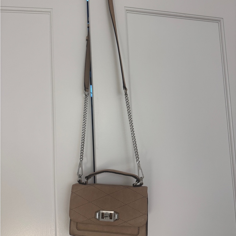 Rebecca Minkoff Tan Suede Quilted Crossbody Bag with Top Handle